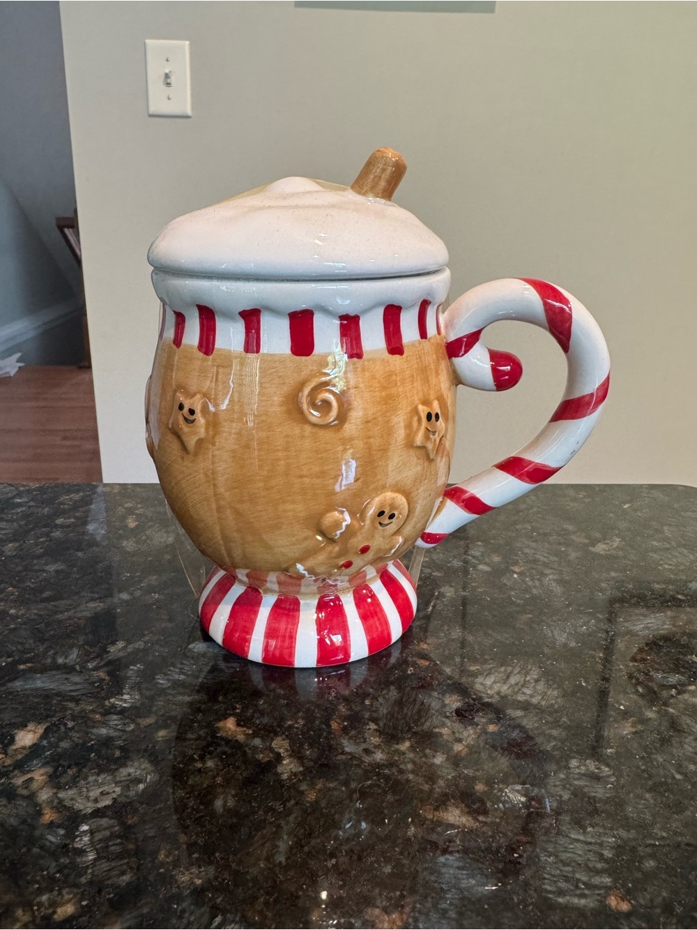 Arlington Design Christmas Gingerbread Hot Cocoa Coffee Mug W/ Topper Peppermint